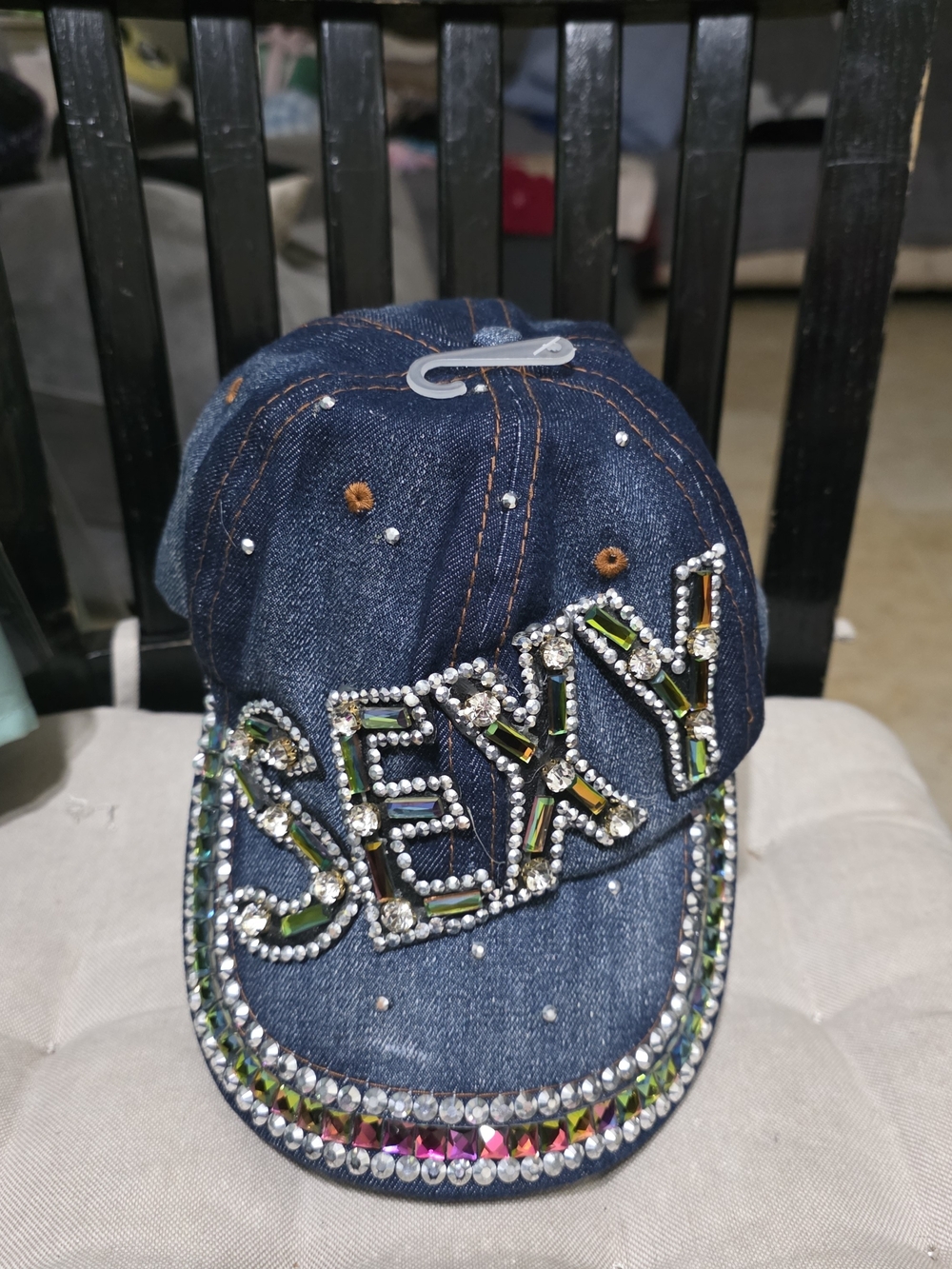 Embellished Denim 'Sexy' Crystal Accent Baseball Cap